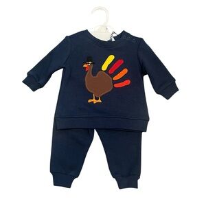 NWT Adventurewear 360 Blue Turkey Appliqué Sweatshirt Pants Set 3M Thanksgiving